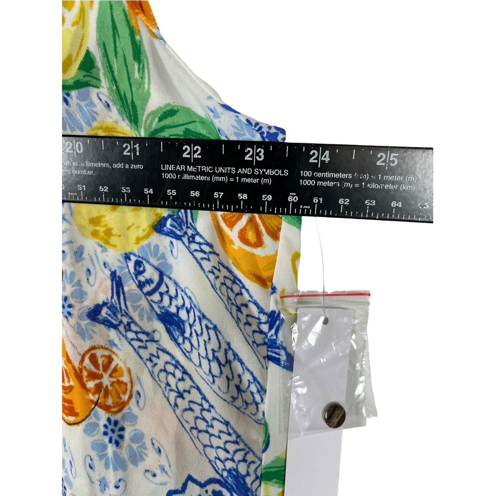 NWT Rose + Olive Sz 1X Top Citrus Fruit Europe Print Tie Front Button Up Shirt - Picture 8 of 9